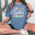 Happy Easter Rabbit Bunny Face Egg Easter Day Girls Women's Oversized Comfort T-Shirt Blue Jean