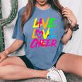 Happy Live Love Cheer Cute Girls Cheerleader Women's Oversized Comfort T-Shirt Blue Jean