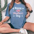 Happy Mother's Day With Floral Mom Mommy Grandma Womens Women's Oversized Comfort T-Shirt Blue Jean
