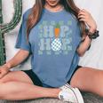 Hip Hop Easter Girls Leopard Print Plaid Bunny Women's Oversized Comfort T-Shirt Blue Jean