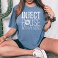 House Music Lovers Quote Edm Vinyl Dj Turntable Women's Oversized Comfort T-Shirt Blue Jean
