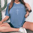 Jesus Loves You Cross Minimalist Christian Religious Jesus Women's Oversized Comfort T-Shirt Blue Jean