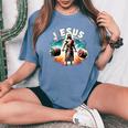 Jesus The Ultimate Deadlifter Retro Jesus Christian Workout Women's Oversized Comfort T-Shirt Blue Jean