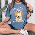 Just A Girl Who Loves Golden Retrievers Girls Who Love Dogs Women's Oversized Comfort T-Shirt Blue Jean