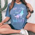 Just A Girl Who Loves Wolves Watercolor Cute Wolf Lover Women's Oversized Comfort T-Shirt Blue Jean