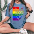 Lgbtq Rainbow Flag Tribal Wolf Pride Month Equal Women's Oversized Comfort T-Shirt Blue Jean