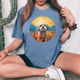 Lhasa Apso Puppy Dog Cute Flower Mountain Sunset Colorful Women's Oversized Comfort T-Shirt Blue Jean