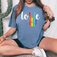 Love Win Rainbow Peace Sign Lesbian Gay Lgbtq Flag Pride Women's Oversized Comfort T-Shirt Blue Jean