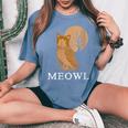 Meowl Cat Owl With Tree And Full Moon Women's Oversized Comfort T-Shirt Blue Jean