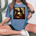 Mona Lisa Leonardo Da Vinci Cat Lady Cat Mom Cat Lover Women's Oversized Comfort T-Shirt Blue Jean