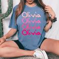 Olivia First Name-D Boy Girl Baby Birth-Day Women's Oversized Comfort T-Shirt Blue Jean