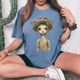 Pixiecore Forest Elf Girl With Mushrooms Fairycore Aesthetic Women's Oversized Comfort T-Shirt Blue Jean