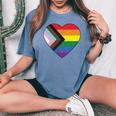 Progress Pride Flag Vintage Rainbow Heart Love Lgbt Pocket Women's Oversized Comfort T-Shirt Blue Jean