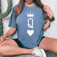 Queen Of Hearts Playing Card Vintage Crown Women's Oversized Comfort T-Shirt Blue Jean
