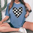 Race Car Checker Flag Racing Heart Auto Racer Women's Oversized Comfort T-Shirt Blue Jean