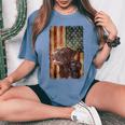 Retro Chocolate Lab With Usa Flag Chocolate Lab Dad Mom Women's Oversized Comfort T-Shirt Blue Jean