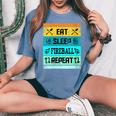 Retro Eat Sleep Fireball Women Women's Oversized Comfort T-Shirt Blue Jean