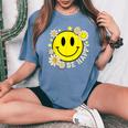 Retro Groovy Be Happy Smile Face Daisy Flower 70S Women's Oversized Comfort T-Shirt Blue Jean