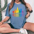 Retro Oakland Skyline Rainbow Lgbt Lesbian Gay Pride Women's Oversized Comfort T-Shirt Blue Jean