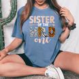 Sister Of The Wild One Birthday Girl Family Party Decor Women's Oversized Comfort T-Shirt Blue Jean