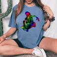 Skeleton On Skateboard Rainbow Skater Graffiti Skateboarding Women's Oversized Comfort T-Shirt Blue Jean