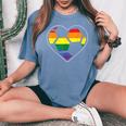 Soccer Heart Sport Lgbtq Rainbow Gay Pride Ally Women Women's Oversized Comfort T-Shirt Blue Jean