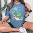 Somebody's Feral Child Toddler Girl And Boy Quotes Women's Oversized Comfort T-Shirt Blue Jean