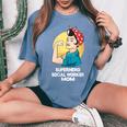 Superhero Social Worker Mom Social Worker Women's Oversized Comfort T-Shirt Blue Jean