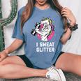 I Sweat Glitter Muscle Unicorn Workout Gym Men Women's Oversized Comfort T-Shirt Blue Jean