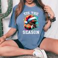 Tis The Season Football Mom Christmas Santa Hat Colorful Women's Oversized Comfort T-Shirt Blue Jean