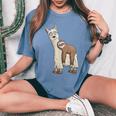 Trendy Funky Cartoon Chill Out Sloth Riding Llama Women's Oversized Comfort T-Shirt Blue Jean