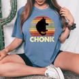 Vintage Cat Chonk For Fluffiest Cat Lover Parent Women's Oversized Comfort T-Shirt Blue Jean