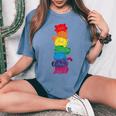 Vintage Lgbt Cat Stack Rainbow Gay Pride For Cat Lover Women's Oversized Comfort T-Shirt Blue Jean