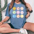 Volleyball Vibes Smile Face Hippie Volleyball Girls Women's Oversized Comfort T-Shirt Blue Jean