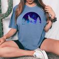 Wolf Howling Moon Love Wolves Cosmic Space Galaxy Girl Women's Oversized Comfort T-Shirt Blue Jean