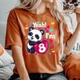 8 Years Old 8Th Birthday Panda Hearts Cute Girl Party Women's Oversized Comfort T-Shirt Yam