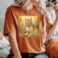 Bobcat Garden Flowers Painting Pet Mom Dad Women's Oversized Comfort T-Shirt Yam