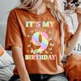 Cute 9 Years Old Girl Butterfly It's My 9Th Birthday Women's Oversized Comfort T-Shirt Yam