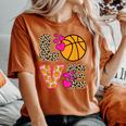 Cute Love Basketball Leopard Print Girls Basketball Women's Oversized Comfort T-Shirt Yam