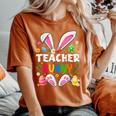 Cute Teacher Bunny Ears & Paws Easter Eggs Easter Day Girl Women's Oversized Comfort T-Shirt Yam