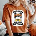 Girls Softball Fan Player Messy Bun Softball Lover Women's Oversized Comfort T-Shirt Yam