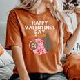 Happy Valentines Day Sloth Hearts Cute Lazy Animal Lover Women's Oversized Comfort T-Shirt Yam