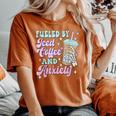 Retro Groovy Coffee Fueled By Iced Coffee And Anxiety Women's Oversized Comfort T-Shirt Yam