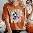 Retro Groovy Happy Easter Bunny Smile Face For Girls Women's Oversized Comfort T-Shirt Yam