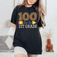 100 Days Of First Grade Leopard Happy 100Th Day Of School Women's Oversized Comfort T-Shirt Black