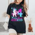 4 Years Old Flossing Unicorn 4Th Birthday Girl Party Women's Oversized Comfort T-Shirt Black