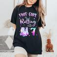 7Th Bday Rolling Into 7 Birthday Girl Roller Skate Party Women's Oversized Comfort T-Shirt Black
