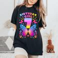 7Th Birthday Girl 7 Years Butterfly Number 7 Women's Oversized Comfort T-Shirt Black