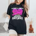 Airplane Lover Vintage Just A Girl Who Loves Airplanes Women's Oversized Comfort T-Shirt Black