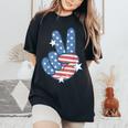 American Flag Peace Sign Hand 4Th Of July Women Women's Oversized Comfort T-Shirt Black